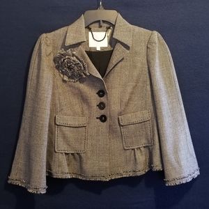 Rebecca Taylor Flap Pocket Tweed Jacket Matching Flower Flattering Silhouette